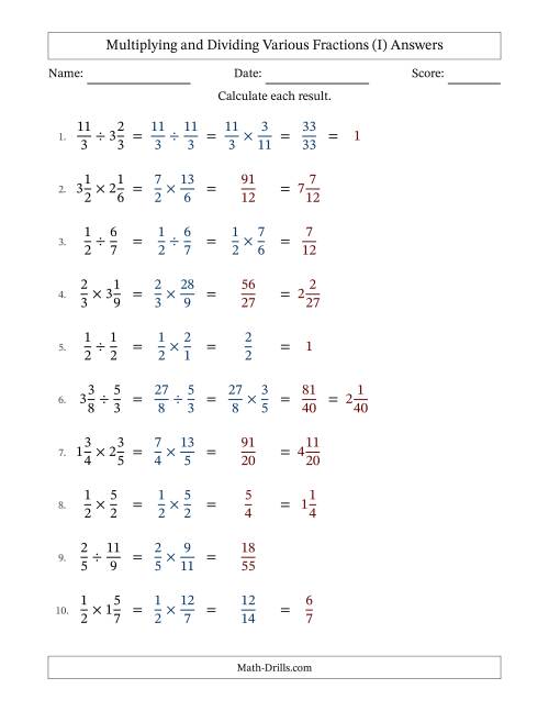 The Multiplying and Dividing Proper, Improper and Mixed Fractions with Some Simplifying (I) Math Worksheet Page 2