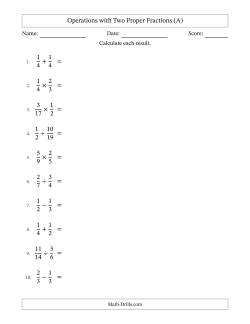 Operations with Two Proper Fractions with Equal Denominators, Proper Fractions Results and Some Simplifying