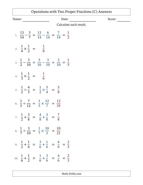 The Operations with Two Proper Fractions with Similar Denominators, Proper Fractions Results and Some Simplifying (C) Math Worksheet Page 2