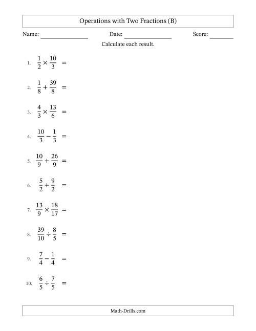 The Operations with Proper and Improper Fractions with Equal Denominators, Mixed Fractions Results and All Simplifying (B) Math Worksheet