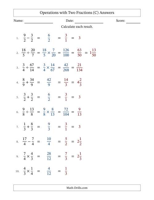 The Operations with Proper and Improper Fractions with Equal Denominators, Mixed Fractions Results and All Simplifying (C) Math Worksheet Page 2