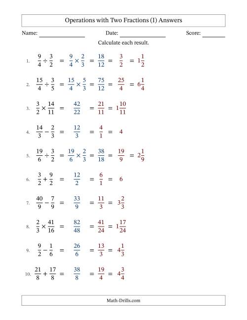 The Operations with Proper and Improper Fractions with Equal Denominators, Mixed Fractions Results and All Simplifying (I) Math Worksheet Page 2