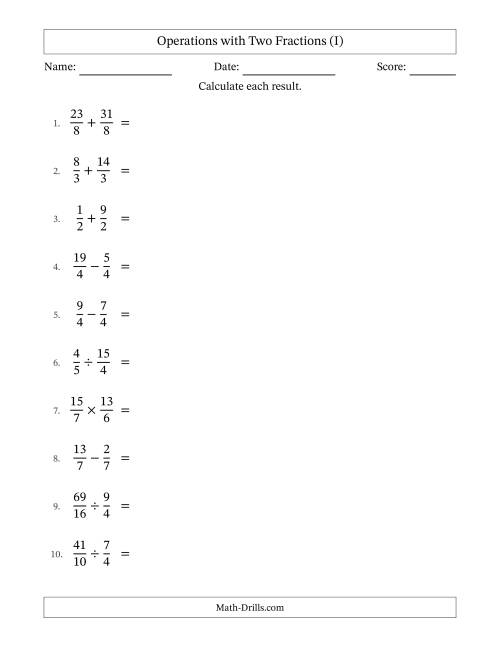 The Operations with Proper and Improper Fractions with Equal Denominators, Mixed Fractions Results and Some Simplifying (I) Math Worksheet