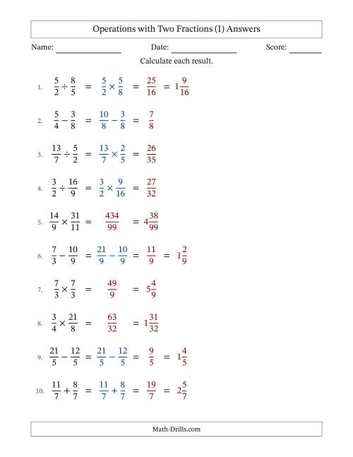 The Operations with Proper and Improper Fractions with Similar Denominators, Mixed Fractions Results and No Simplifying (I) Math Worksheet Page 2