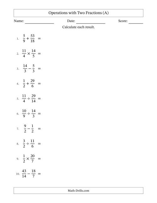 The Operations with Proper and Improper Fractions with Similar Denominators, Mixed Fractions Results and All Simplifying (A) Math Worksheet