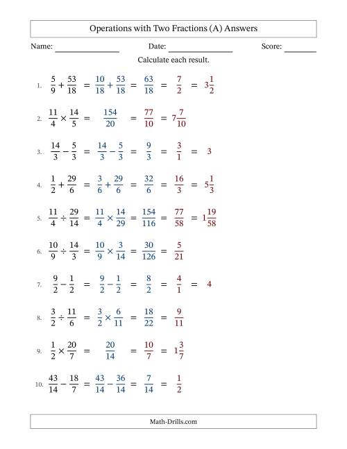 The Operations with Proper and Improper Fractions with Similar Denominators, Mixed Fractions Results and All Simplifying (A) Math Worksheet Page 2