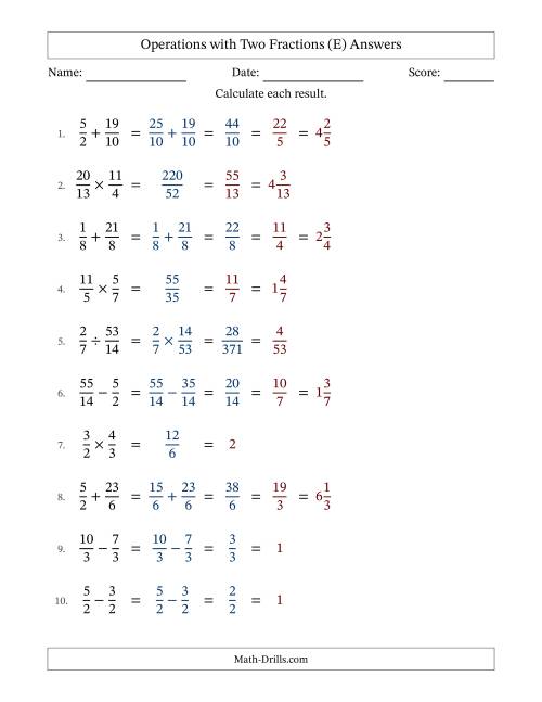 The Operations with Proper and Improper Fractions with Similar Denominators, Mixed Fractions Results and All Simplifying (E) Math Worksheet Page 2