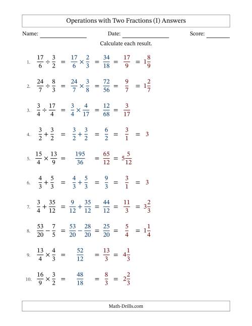 The Operations with Proper and Improper Fractions with Similar Denominators, Mixed Fractions Results and All Simplifying (I) Math Worksheet Page 2