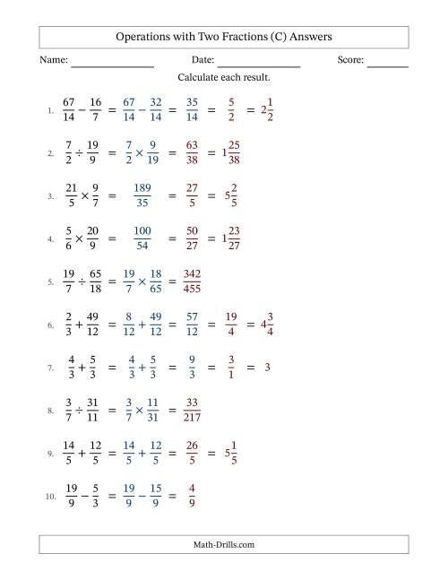 The Operations with Proper and Improper Fractions with Similar Denominators, Mixed Fractions Results and Some Simplifying (C) Math Worksheet Page 2