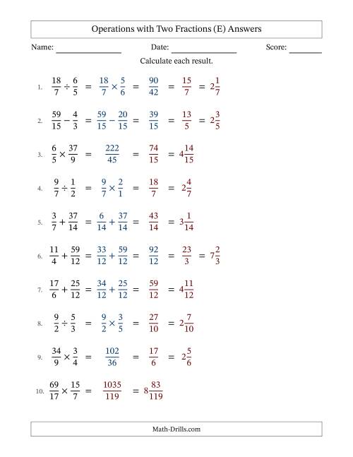The Operations with Proper and Improper Fractions with Similar Denominators, Mixed Fractions Results and Some Simplifying (E) Math Worksheet Page 2