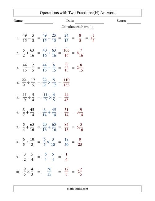The Operations with Proper and Improper Fractions with Similar Denominators, Mixed Fractions Results and Some Simplifying (H) Math Worksheet Page 2