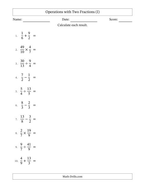 The Operations with Proper and Improper Fractions with Similar Denominators, Mixed Fractions Results and Some Simplifying (I) Math Worksheet