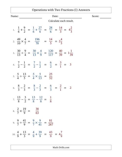 The Operations with Proper and Improper Fractions with Similar Denominators, Mixed Fractions Results and Some Simplifying (I) Math Worksheet Page 2