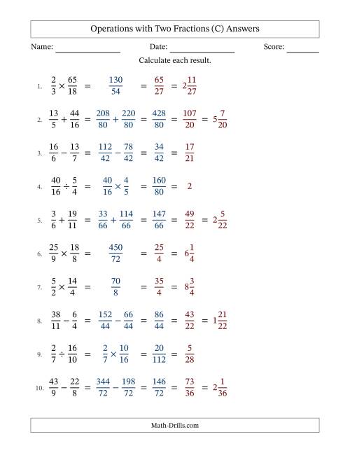 The Operations with Proper and Improper Fractions with Unlike Denominators, Mixed Fractions Results and All Simplifying (C) Math Worksheet Page 2