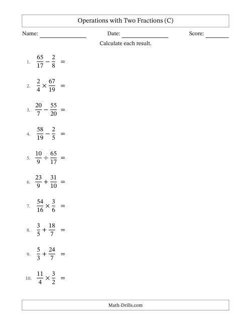 The Operations with Proper and Improper Fractions with Unlike Denominators, Mixed Fractions Results and Some Simplifying (C) Math Worksheet