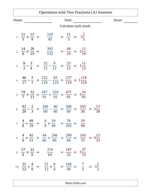 The Operations with Proper and Improper Fractions with Unlike Denominators, Mixed Fractions Results and Some Simplifying (All) Math Worksheet Page 2