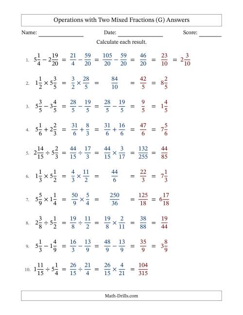 The Operations with Two Mixed Fractions with Similar Denominators, Mixed Fractions Results and Some Simplifying (G) Math Worksheet Page 2