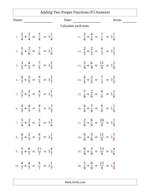 The Adding Two Proper Fractions with Equal Denominators, Mixed Fractions Results and No Simplifying (Fillable) (F) Math Worksheet Page 2