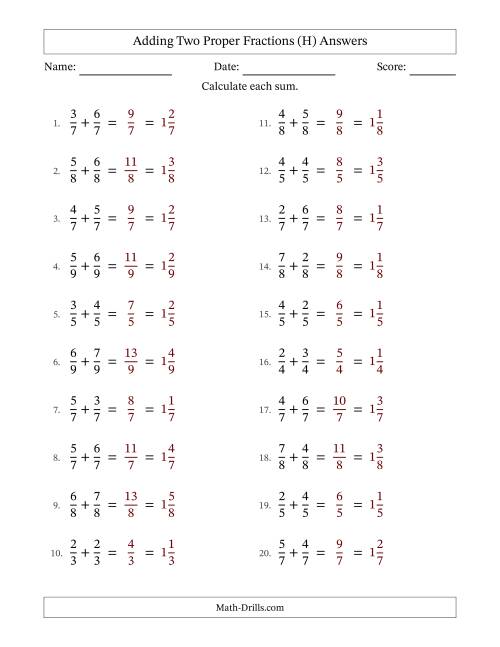The Adding Two Proper Fractions with Equal Denominators, Mixed Fractions Results and No Simplifying (Fillable) (H) Math Worksheet Page 2