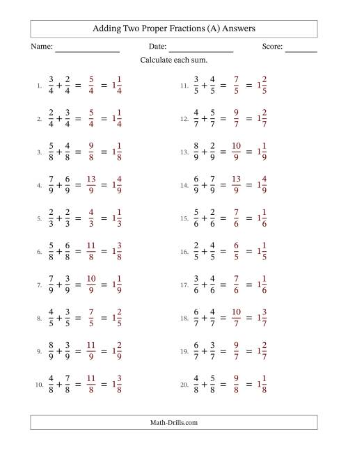 The Adding Two Proper Fractions with Equal Denominators, Mixed Fractions Results and No Simplifying (Fillable) (All) Math Worksheet Page 2