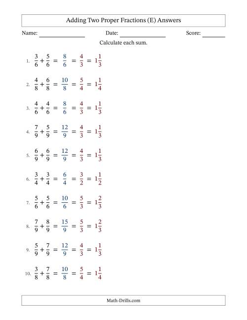 The Adding Two Proper Fractions with Equal Denominators, Mixed Fractions Results and All Simplifying (Fillable) (E) Math Worksheet Page 2
