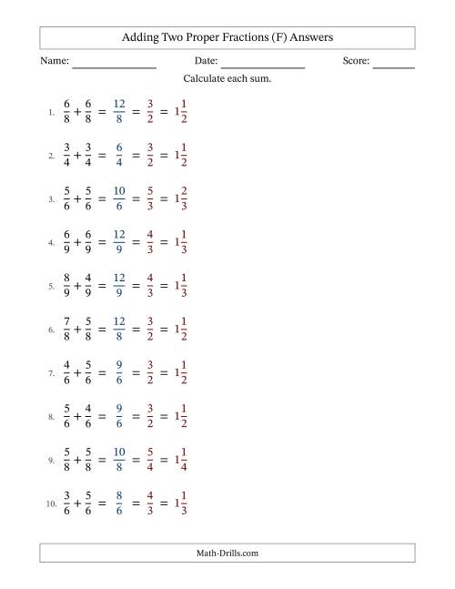 The Adding Two Proper Fractions with Equal Denominators, Mixed Fractions Results and All Simplifying (Fillable) (F) Math Worksheet Page 2