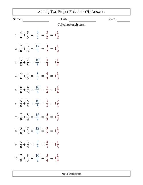 The Adding Two Proper Fractions with Equal Denominators, Mixed Fractions Results and All Simplifying (Fillable) (H) Math Worksheet Page 2