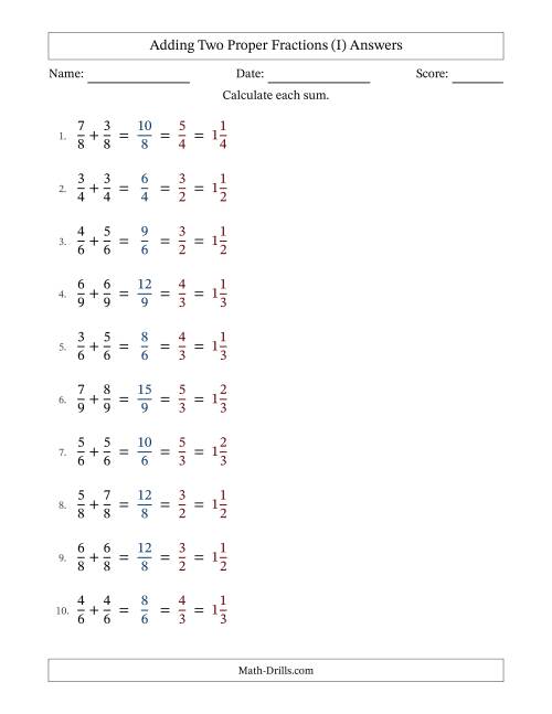 The Adding Two Proper Fractions with Equal Denominators, Mixed Fractions Results and All Simplifying (Fillable) (I) Math Worksheet Page 2