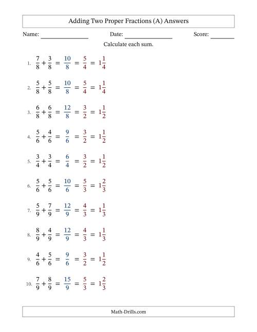 The Adding Two Proper Fractions with Equal Denominators, Mixed Fractions Results and All Simplifying (Fillable) (All) Math Worksheet Page 2