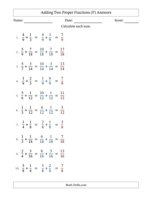 The Adding Two Proper Fractions with Similar Denominators, Proper Fractions Results and No Simplifying (Fillable) (F) Math Worksheet Page 2