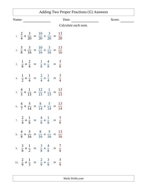 The Adding Two Proper Fractions with Similar Denominators, Proper Fractions Results and No Simplifying (Fillable) (G) Math Worksheet Page 2
