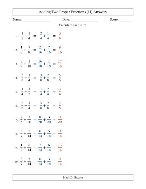The Adding Two Proper Fractions with Similar Denominators, Proper Fractions Results and No Simplifying (Fillable) (H) Math Worksheet Page 2
