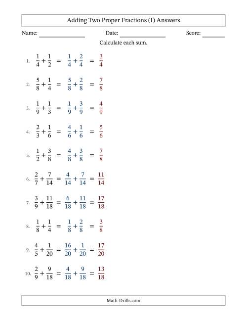 The Adding Two Proper Fractions with Similar Denominators, Proper Fractions Results and No Simplifying (Fillable) (I) Math Worksheet Page 2