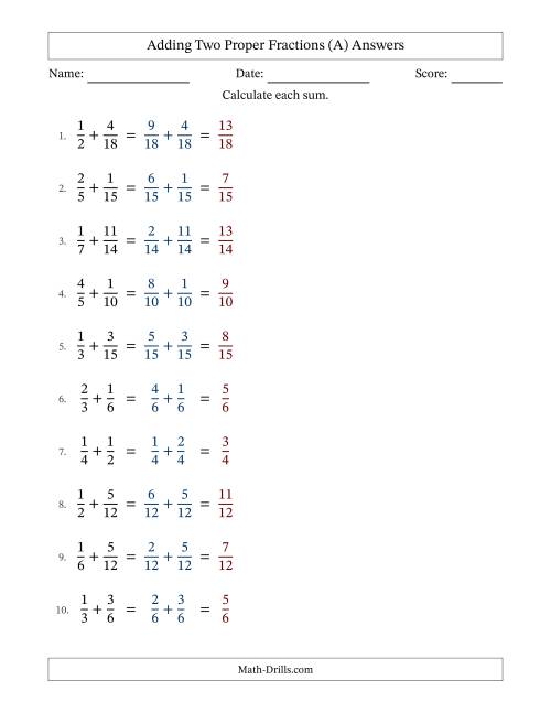 The Adding Two Proper Fractions with Similar Denominators, Proper Fractions Results and No Simplifying (Fillable) (All) Math Worksheet Page 2