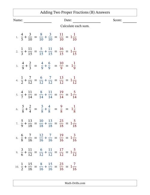The Adding Two Proper Fractions with Similar Denominators, Mixed Fractions Results and No Simplifying (Fillable) (B) Math Worksheet Page 2