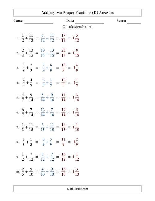 The Adding Two Proper Fractions with Similar Denominators, Mixed Fractions Results and No Simplifying (Fillable) (D) Math Worksheet Page 2