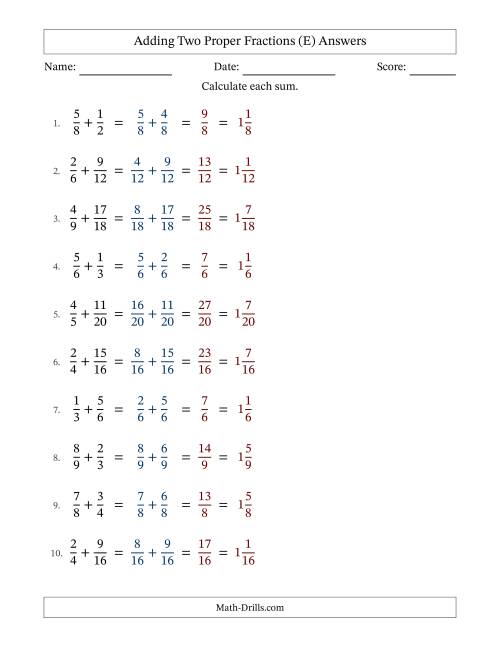 The Adding Two Proper Fractions with Similar Denominators, Mixed Fractions Results and No Simplifying (Fillable) (E) Math Worksheet Page 2