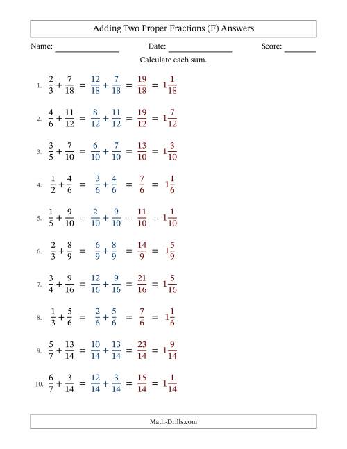 The Adding Two Proper Fractions with Similar Denominators, Mixed Fractions Results and No Simplifying (Fillable) (F) Math Worksheet Page 2