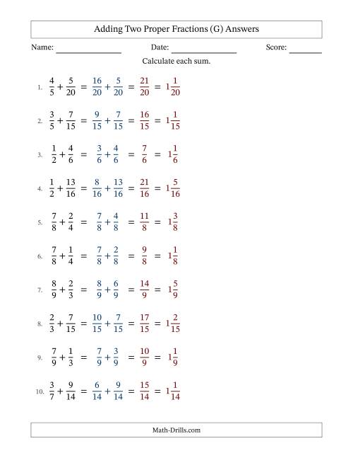 The Adding Two Proper Fractions with Similar Denominators, Mixed Fractions Results and No Simplifying (Fillable) (G) Math Worksheet Page 2