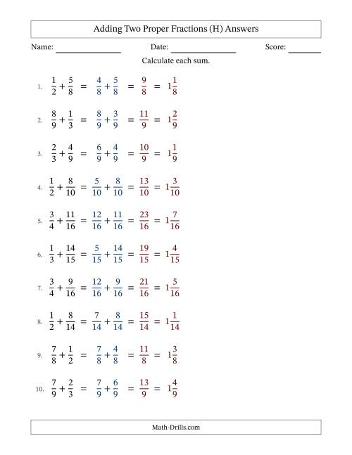 The Adding Two Proper Fractions with Similar Denominators, Mixed Fractions Results and No Simplifying (Fillable) (H) Math Worksheet Page 2