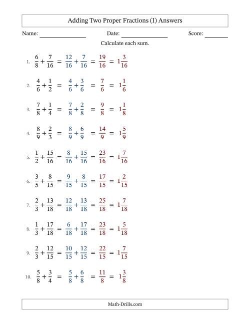 The Adding Two Proper Fractions with Similar Denominators, Mixed Fractions Results and No Simplifying (Fillable) (I) Math Worksheet Page 2