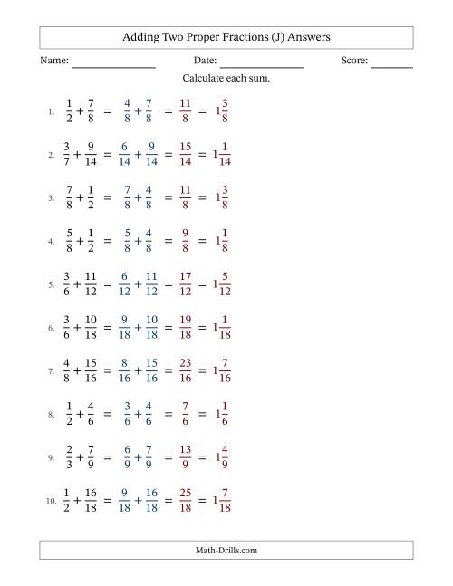 The Adding Two Proper Fractions with Similar Denominators, Mixed Fractions Results and No Simplifying (Fillable) (J) Math Worksheet Page 2