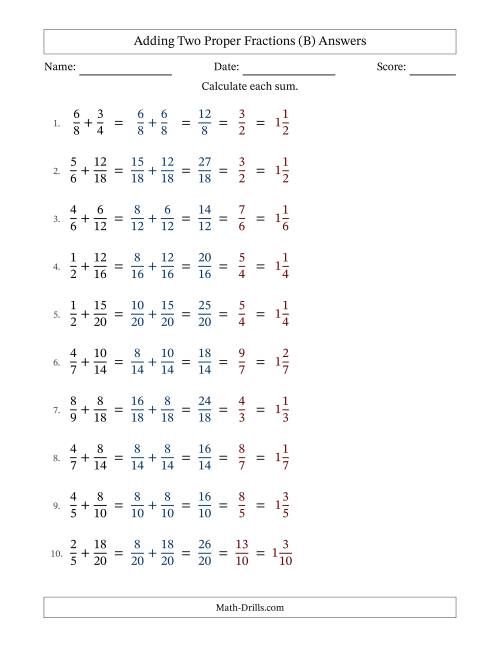 The Adding Two Proper Fractions with Similar Denominators, Mixed Fractions Results and All Simplifying (Fillable) (B) Math Worksheet Page 2