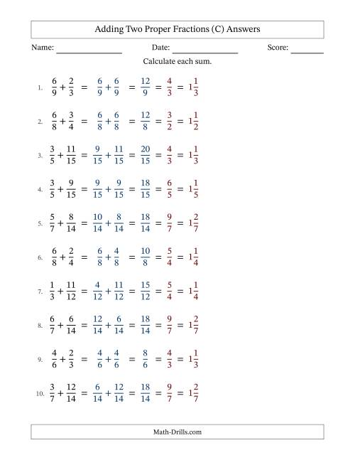 The Adding Two Proper Fractions with Similar Denominators, Mixed Fractions Results and All Simplifying (Fillable) (C) Math Worksheet Page 2