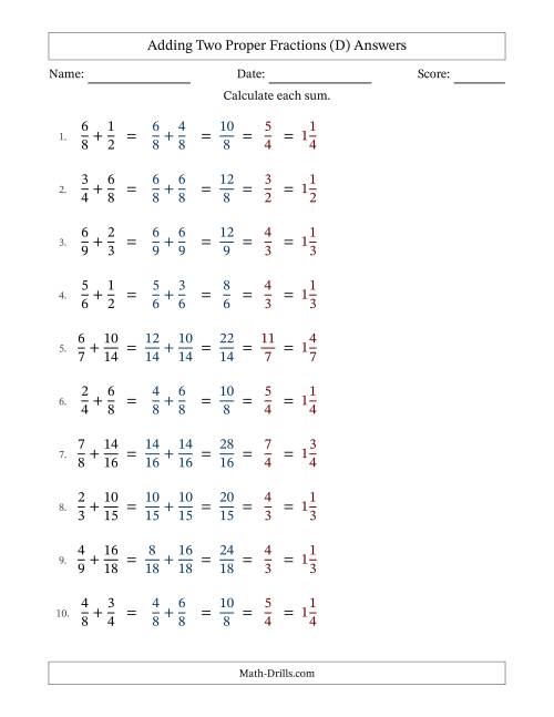 The Adding Two Proper Fractions with Similar Denominators, Mixed Fractions Results and All Simplifying (Fillable) (D) Math Worksheet Page 2
