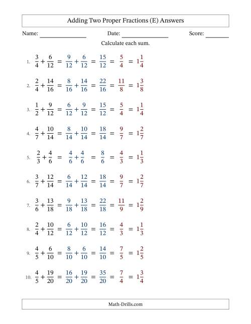 The Adding Two Proper Fractions with Similar Denominators, Mixed Fractions Results and All Simplifying (Fillable) (E) Math Worksheet Page 2