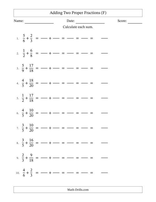 The Adding Two Proper Fractions with Similar Denominators, Mixed Fractions Results and All Simplifying (Fillable) (F) Math Worksheet