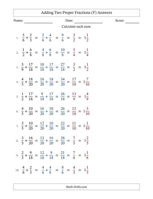 The Adding Two Proper Fractions with Similar Denominators, Mixed Fractions Results and All Simplifying (Fillable) (F) Math Worksheet Page 2