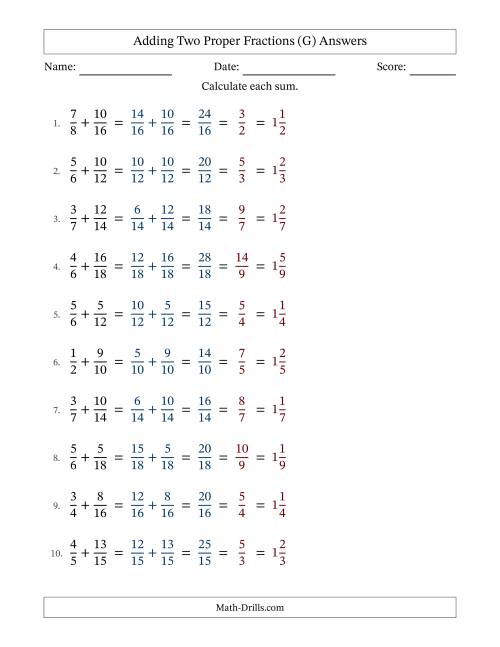 The Adding Two Proper Fractions with Similar Denominators, Mixed Fractions Results and All Simplifying (Fillable) (G) Math Worksheet Page 2