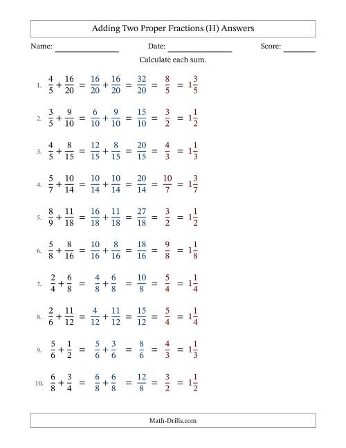 The Adding Two Proper Fractions with Similar Denominators, Mixed Fractions Results and All Simplifying (Fillable) (H) Math Worksheet Page 2